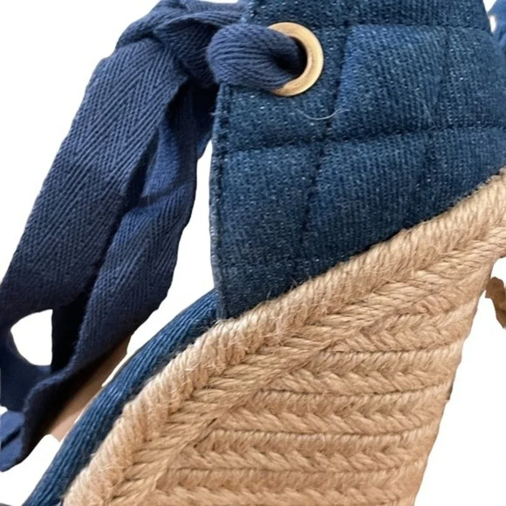 Espadrille Wedge Shoes Blue Denim Size 5.5